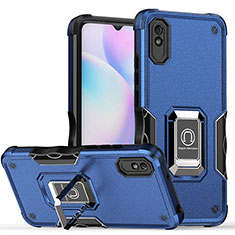 Silikon Hülle Handyhülle und Kunststoff Schutzhülle Hartschalen Tasche mit Magnetisch Fingerring Ständer QW1 für Xiaomi Redmi 9A Blau