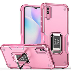 Silikon Hülle Handyhülle und Kunststoff Schutzhülle Hartschalen Tasche mit Magnetisch Fingerring Ständer QW1 für Xiaomi Redmi 9A Pink