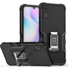 Silikon Hülle Handyhülle und Kunststoff Schutzhülle Hartschalen Tasche mit Magnetisch Fingerring Ständer QW1 für Xiaomi Redmi 9A Schwarz