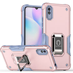 Silikon Hülle Handyhülle und Kunststoff Schutzhülle Hartschalen Tasche mit Magnetisch Fingerring Ständer QW1 für Xiaomi Redmi 9i Rosa