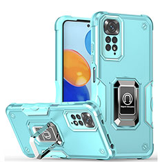 Silikon Hülle Handyhülle und Kunststoff Schutzhülle Hartschalen Tasche mit Magnetisch Fingerring Ständer QW1 für Xiaomi Redmi Note 11 Pro 5G Hellblau