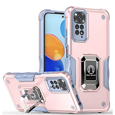 Silikon Hülle Handyhülle und Kunststoff Schutzhülle Hartschalen Tasche mit Magnetisch Fingerring Ständer QW1 für Xiaomi Redmi Note 11S 4G Rosegold