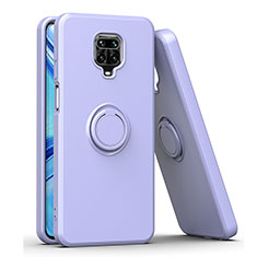 Silikon Hülle Handyhülle und Kunststoff Schutzhülle Hartschalen Tasche mit Magnetisch Fingerring Ständer QW1 für Xiaomi Redmi Note 9S Violett