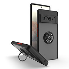 Silikon Hülle Handyhülle und Kunststoff Schutzhülle Hartschalen Tasche mit Magnetisch Fingerring Ständer QW2 für Google Pixel 6 Pro 5G Rot und Schwarz