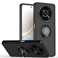 Silikon Hülle Handyhülle und Kunststoff Schutzhülle Hartschalen Tasche mit Magnetisch Fingerring Ständer QW2 für Huawei Honor Magic4 Lite 5G Schwarz