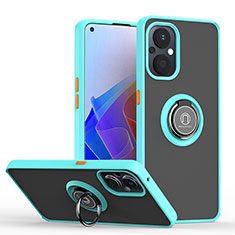 Silikon Hülle Handyhülle und Kunststoff Schutzhülle Hartschalen Tasche mit Magnetisch Fingerring Ständer QW2 für OnePlus Nord N20 5G Cyan