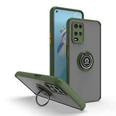 Silikon Hülle Handyhülle und Kunststoff Schutzhülle Hartschalen Tasche mit Magnetisch Fingerring Ständer QW2 für Oppo A54 4G Armee-Grün