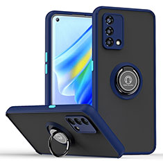 Silikon Hülle Handyhülle und Kunststoff Schutzhülle Hartschalen Tasche mit Magnetisch Fingerring Ständer QW2 für Oppo F21 Pro 4G Blau