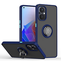 Silikon Hülle Handyhülle und Kunststoff Schutzhülle Hartschalen Tasche mit Magnetisch Fingerring Ständer QW2 für Oppo F21 Pro 5G Blau