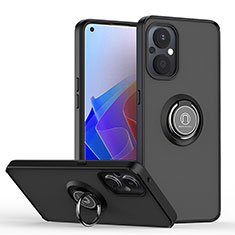 Silikon Hülle Handyhülle und Kunststoff Schutzhülle Hartschalen Tasche mit Magnetisch Fingerring Ständer QW2 für Oppo F21 Pro 5G Schwarz