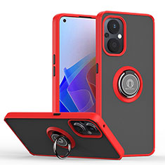 Silikon Hülle Handyhülle und Kunststoff Schutzhülle Hartschalen Tasche mit Magnetisch Fingerring Ständer QW2 für Oppo F21s Pro 5G Rot