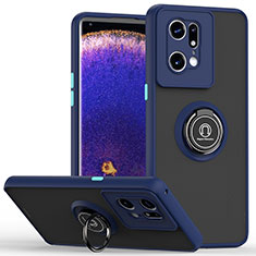 Silikon Hülle Handyhülle und Kunststoff Schutzhülle Hartschalen Tasche mit Magnetisch Fingerring Ständer QW2 für Oppo Find X5 Pro 5G Blau