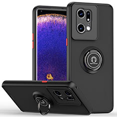 Silikon Hülle Handyhülle und Kunststoff Schutzhülle Hartschalen Tasche mit Magnetisch Fingerring Ständer QW2 für Oppo Find X5 Pro 5G Rot und Schwarz