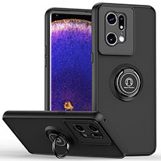 Silikon Hülle Handyhülle und Kunststoff Schutzhülle Hartschalen Tasche mit Magnetisch Fingerring Ständer QW2 für Oppo Find X5 Pro 5G Schwarz