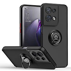 Silikon Hülle Handyhülle und Kunststoff Schutzhülle Hartschalen Tasche mit Magnetisch Fingerring Ständer QW2 für Oppo Reno9 Pro+ Plus 5G Rot und Schwarz