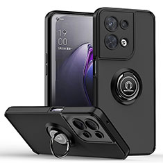 Silikon Hülle Handyhülle und Kunststoff Schutzhülle Hartschalen Tasche mit Magnetisch Fingerring Ständer QW2 für Oppo Reno9 Pro+ Plus 5G Schwarz