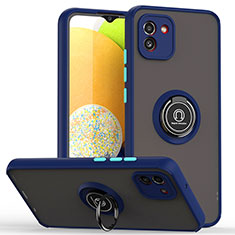 Silikon Hülle Handyhülle und Kunststoff Schutzhülle Hartschalen Tasche mit Magnetisch Fingerring Ständer QW2 für Samsung Galaxy A03 Blau
