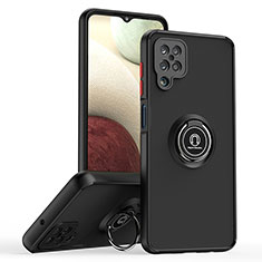 Silikon Hülle Handyhülle und Kunststoff Schutzhülle Hartschalen Tasche mit Magnetisch Fingerring Ständer QW2 für Samsung Galaxy A12 5G Rot und Schwarz