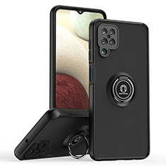 Silikon Hülle Handyhülle und Kunststoff Schutzhülle Hartschalen Tasche mit Magnetisch Fingerring Ständer QW2 für Samsung Galaxy A12 5G Schwarz