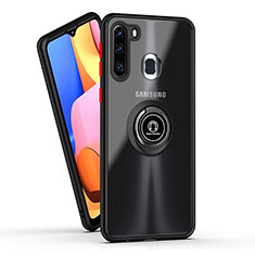 Silikon Hülle Handyhülle und Kunststoff Schutzhülle Hartschalen Tasche mit Magnetisch Fingerring Ständer QW2 für Samsung Galaxy A21 European Rot und Schwarz