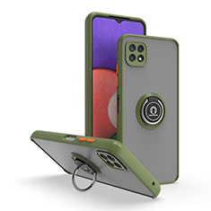 Silikon Hülle Handyhülle und Kunststoff Schutzhülle Hartschalen Tasche mit Magnetisch Fingerring Ständer QW2 für Samsung Galaxy A22 5G Armee-Grün