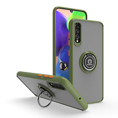 Silikon Hülle Handyhülle und Kunststoff Schutzhülle Hartschalen Tasche mit Magnetisch Fingerring Ständer QW2 für Samsung Galaxy A70 Armee-Grün