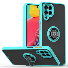 Silikon Hülle Handyhülle und Kunststoff Schutzhülle Hartschalen Tasche mit Magnetisch Fingerring Ständer QW2 für Samsung Galaxy M53 5G Cyan