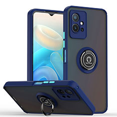 Silikon Hülle Handyhülle und Kunststoff Schutzhülle Hartschalen Tasche mit Magnetisch Fingerring Ständer QW2 für Vivo iQOO Z6 5G Blau