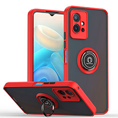 Silikon Hülle Handyhülle und Kunststoff Schutzhülle Hartschalen Tasche mit Magnetisch Fingerring Ständer QW2 für Vivo iQOO Z6 5G Rot