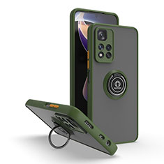 Silikon Hülle Handyhülle und Kunststoff Schutzhülle Hartschalen Tasche mit Magnetisch Fingerring Ständer QW2 für Xiaomi Mi 11i 5G (2022) Armee-Grün