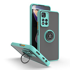 Silikon Hülle Handyhülle und Kunststoff Schutzhülle Hartschalen Tasche mit Magnetisch Fingerring Ständer QW2 für Xiaomi Mi 11i 5G (2022) Cyan