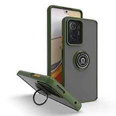 Silikon Hülle Handyhülle und Kunststoff Schutzhülle Hartschalen Tasche mit Magnetisch Fingerring Ständer QW2 für Xiaomi Mi 11T 5G Armee-Grün