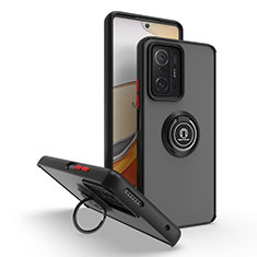 Silikon Hülle Handyhülle und Kunststoff Schutzhülle Hartschalen Tasche mit Magnetisch Fingerring Ständer QW2 für Xiaomi Mi 11T 5G Rot und Schwarz