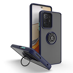 Silikon Hülle Handyhülle und Kunststoff Schutzhülle Hartschalen Tasche mit Magnetisch Fingerring Ständer QW2 für Xiaomi Mi 11T Pro 5G Blau