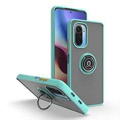 Silikon Hülle Handyhülle und Kunststoff Schutzhülle Hartschalen Tasche mit Magnetisch Fingerring Ständer QW2 für Xiaomi Mi 11X 5G Cyan