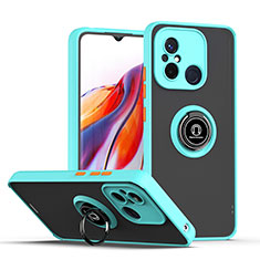 Silikon Hülle Handyhülle und Kunststoff Schutzhülle Hartschalen Tasche mit Magnetisch Fingerring Ständer QW2 für Xiaomi Poco C55 Cyan