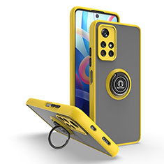 Silikon Hülle Handyhülle und Kunststoff Schutzhülle Hartschalen Tasche mit Magnetisch Fingerring Ständer QW2 für Xiaomi Poco M4 Pro 5G Gelb