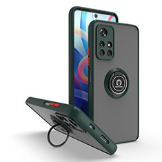 Silikon Hülle Handyhülle und Kunststoff Schutzhülle Hartschalen Tasche mit Magnetisch Fingerring Ständer QW2 für Xiaomi Poco M4 Pro 5G Nachtgrün