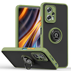 Silikon Hülle Handyhülle und Kunststoff Schutzhülle Hartschalen Tasche mit Magnetisch Fingerring Ständer QW2 für Xiaomi Poco X4 GT 5G Armee-Grün