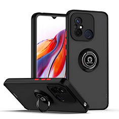 Silikon Hülle Handyhülle und Kunststoff Schutzhülle Hartschalen Tasche mit Magnetisch Fingerring Ständer QW2 für Xiaomi Redmi 11A 4G Rot und Schwarz