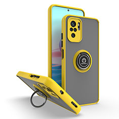 Silikon Hülle Handyhülle und Kunststoff Schutzhülle Hartschalen Tasche mit Magnetisch Fingerring Ständer QW2 für Xiaomi Redmi Note 10 Pro 4G Gelb