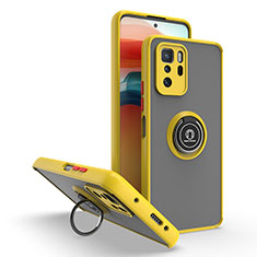 Silikon Hülle Handyhülle und Kunststoff Schutzhülle Hartschalen Tasche mit Magnetisch Fingerring Ständer QW2 für Xiaomi Redmi Note 10 Pro 5G Gelb