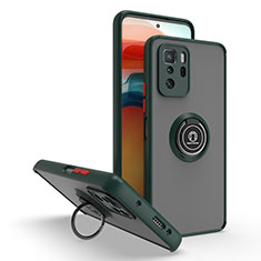 Silikon Hülle Handyhülle und Kunststoff Schutzhülle Hartschalen Tasche mit Magnetisch Fingerring Ständer QW2 für Xiaomi Redmi Note 10 Pro 5G Nachtgrün
