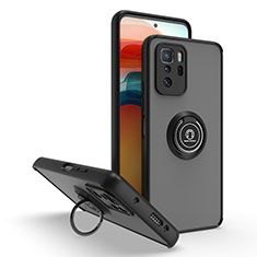 Silikon Hülle Handyhülle und Kunststoff Schutzhülle Hartschalen Tasche mit Magnetisch Fingerring Ständer QW2 für Xiaomi Redmi Note 10 Pro 5G Schwarz