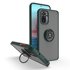Silikon Hülle Handyhülle und Kunststoff Schutzhülle Hartschalen Tasche mit Magnetisch Fingerring Ständer QW2 für Xiaomi Redmi Note 10S 4G Nachtgrün