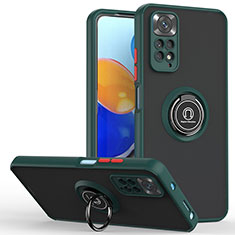 Silikon Hülle Handyhülle und Kunststoff Schutzhülle Hartschalen Tasche mit Magnetisch Fingerring Ständer QW2 für Xiaomi Redmi Note 11 4G (2022) Nachtgrün