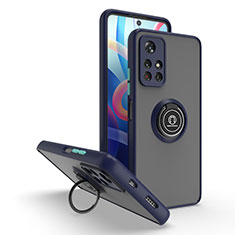 Silikon Hülle Handyhülle und Kunststoff Schutzhülle Hartschalen Tasche mit Magnetisch Fingerring Ständer QW2 für Xiaomi Redmi Note 11 5G Blau