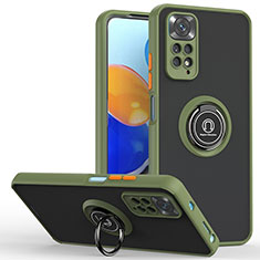 Silikon Hülle Handyhülle und Kunststoff Schutzhülle Hartschalen Tasche mit Magnetisch Fingerring Ständer QW2 für Xiaomi Redmi Note 11 Pro 4G Armee-Grün