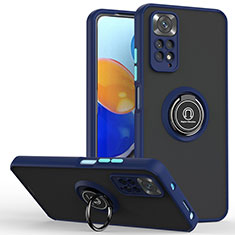 Silikon Hülle Handyhülle und Kunststoff Schutzhülle Hartschalen Tasche mit Magnetisch Fingerring Ständer QW2 für Xiaomi Redmi Note 11 Pro 4G Blau