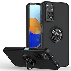 Silikon Hülle Handyhülle und Kunststoff Schutzhülle Hartschalen Tasche mit Magnetisch Fingerring Ständer QW2 für Xiaomi Redmi Note 11 Pro 4G Schwarz